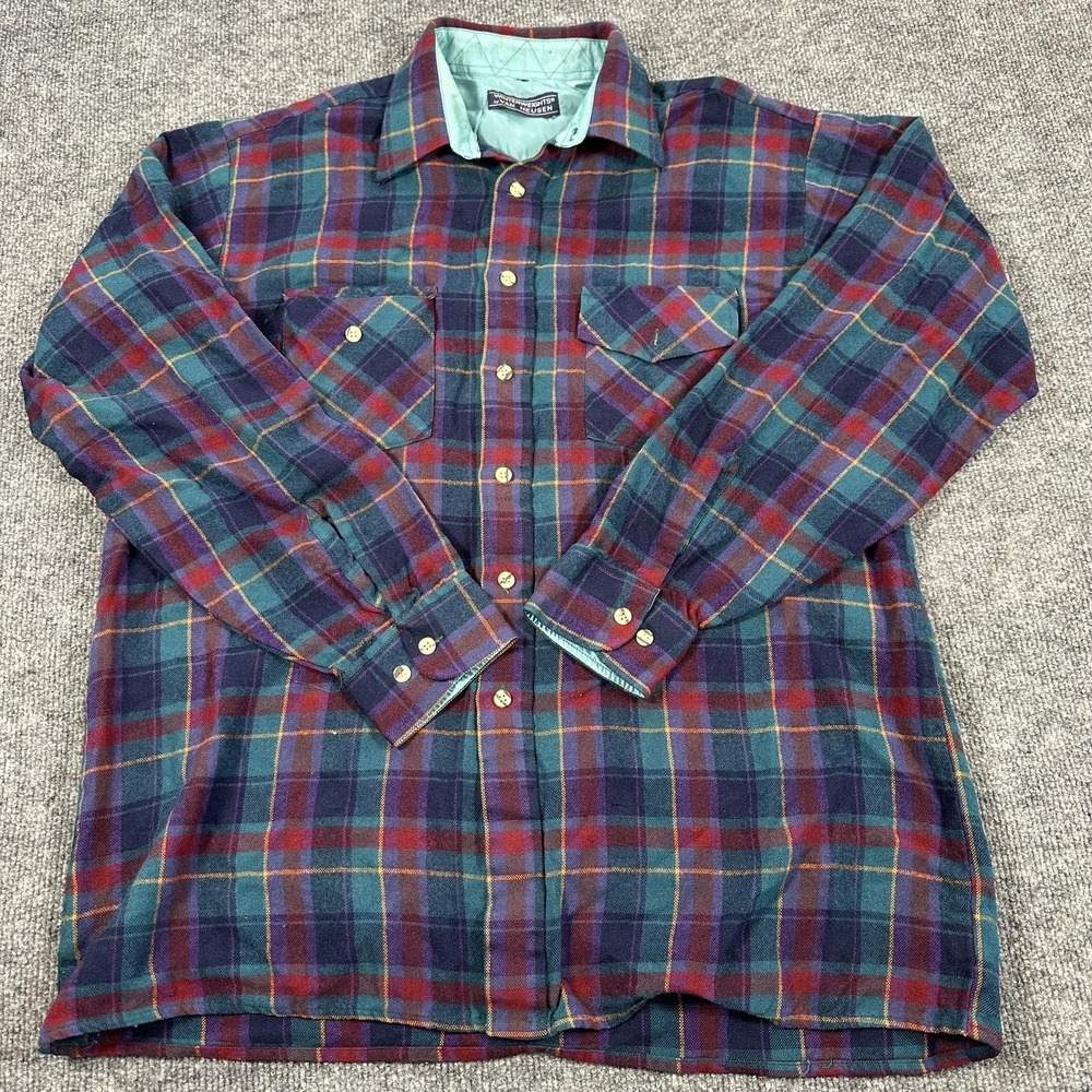 Van Heusen Winterweights Shirt Mens XL APX Plaid Flannel Lined Button Up Heavy
